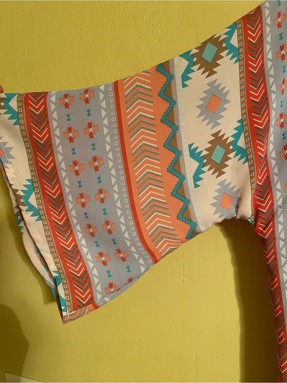 Jody Aztec Print Lightweight Kimono Wrap in Coral & Teal